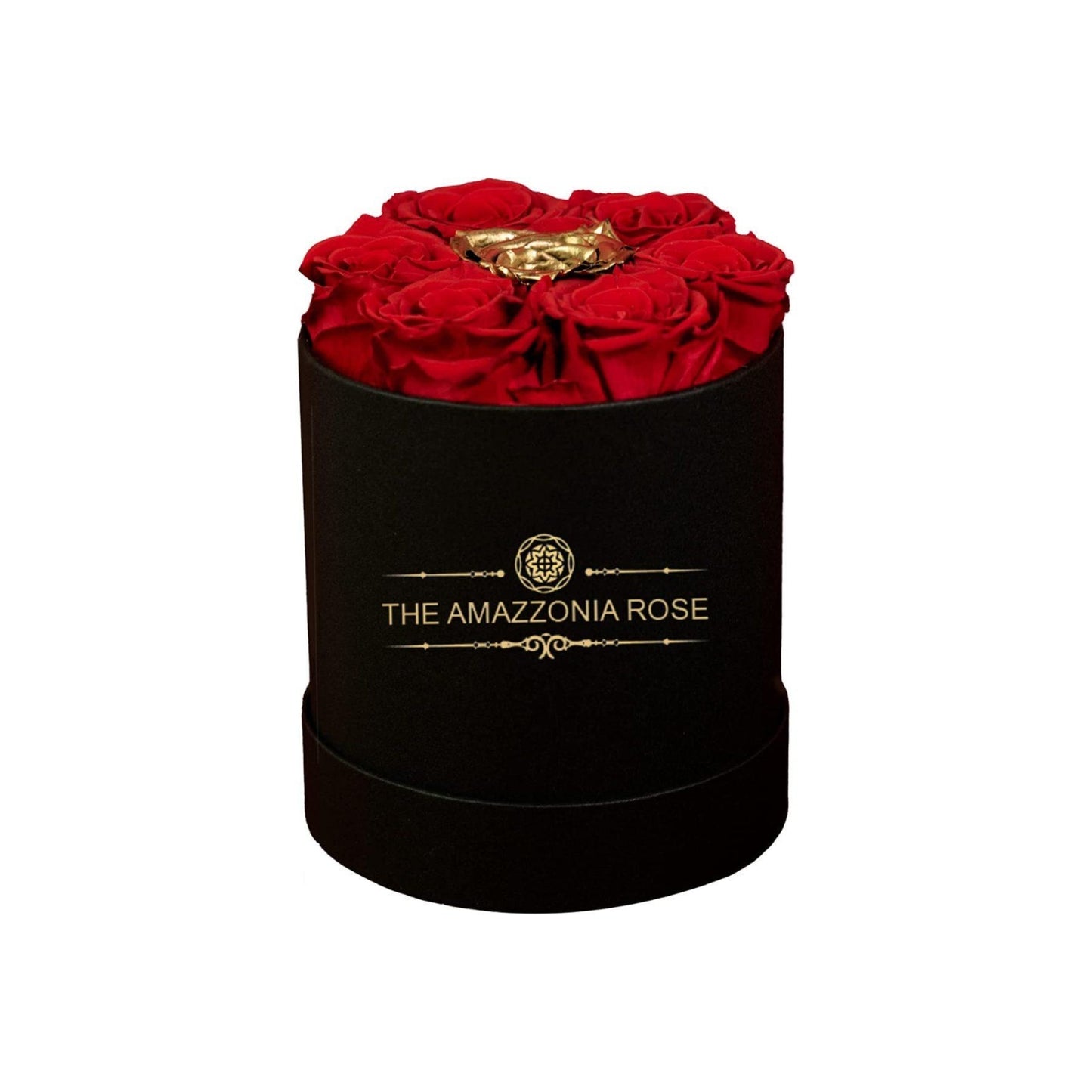 Amazzonia Bouquet 7 Rose Stabilizzate Lunga Durata Cofanetto D'amore - 6 Rosse + 1 Oro